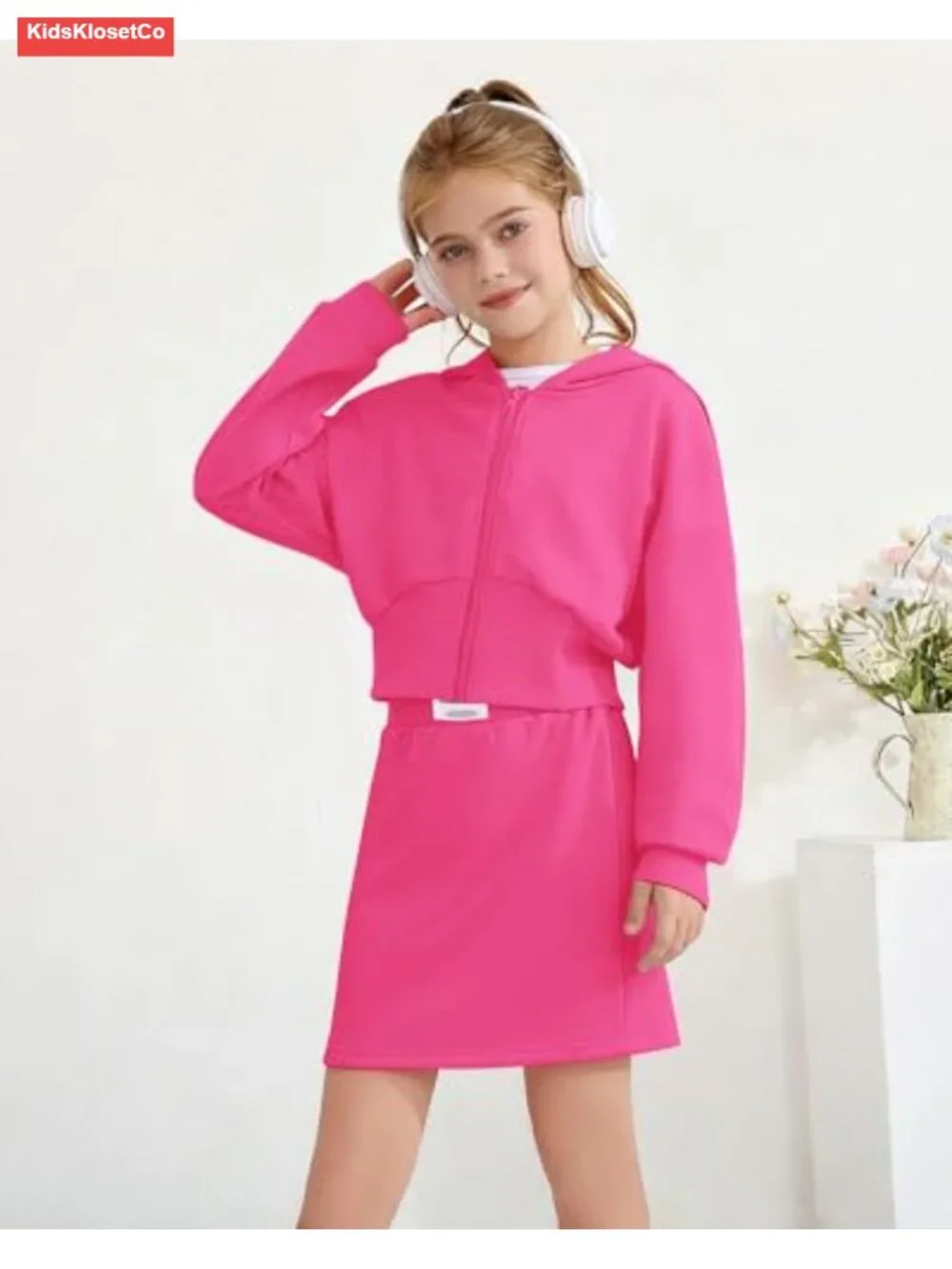 Girls 2-Piece Skirt Set Hoodie Zip Sweatshirt Athletic Casual Outfit Fall Winter